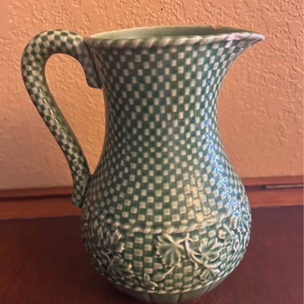 Genuine Bordallo Pinheiro Basketweave Ceramic Pitcher
